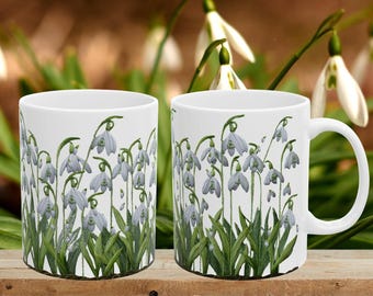 Snowdrop Flower Mug | Ceramic Coffee Cup, Botanical Spring Design