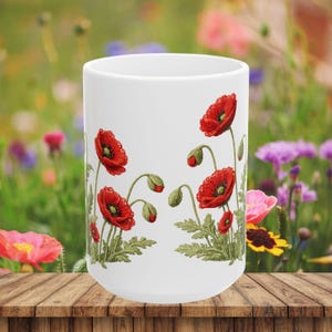 Red Poppy Botanical Mug | Ceramic Coffee Cup image 12