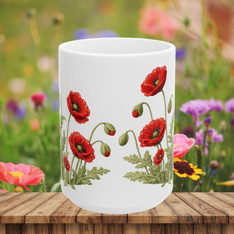 Red Poppy Botanical Mug | Ceramic Coffee Cup image 12