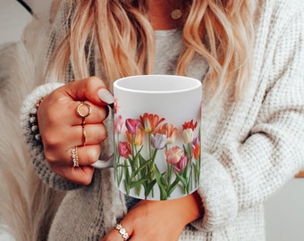 3D Tulip Flower Coffee Mug: Boho Cottagecore Floral Tea Cup