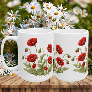 Red Poppy Botanical Mug | Ceramic Coffee Cup image 3