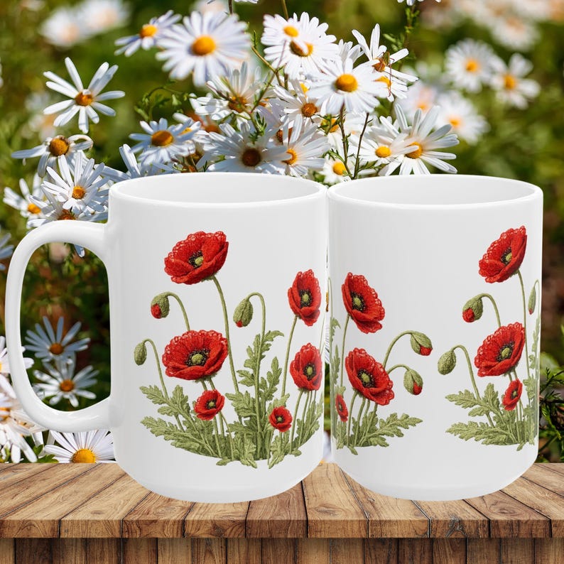 Red Poppy Botanical Mug | Ceramic Coffee Cup image 3