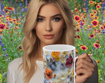 Pressed Wildflower Mug: Boho Cottagecore Floral Coffee Cup