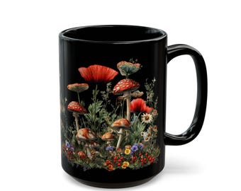 Wild Mushroom Coffee Mug: Folk Art Forestcore Ceramic Tea Cup