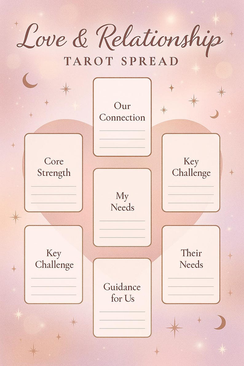 Love and Relationship Tarot Spread, Printable Digital Download, Self ...