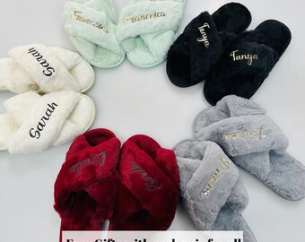 Custom Fluffy college slippers,comfortable smile slippers, mom and daughter matching slippers,bridesmaid slippers set,bridal casual wedding