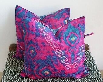 Juego de fundas de almohada de seda estampadas a mano: decoración estilo granja bohemia