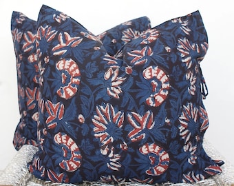Floral Indigo Block Print Pillow Cover Set: Bohemian Palm Beach Decor
