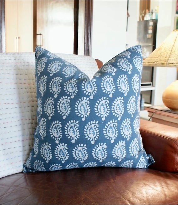 Indigo Block Print Pillow Cover Set: Farmhouse Decor, 22
