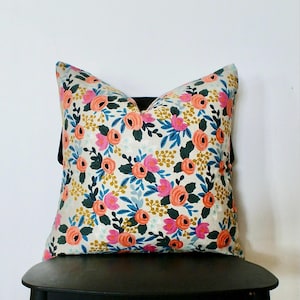20x20 Set Of Two Linen Block Print Floral Pillow | Pink Blue Pillow | Farmhouse Pillow | Bohemian Print Pillow Cover | Block Print Pillow