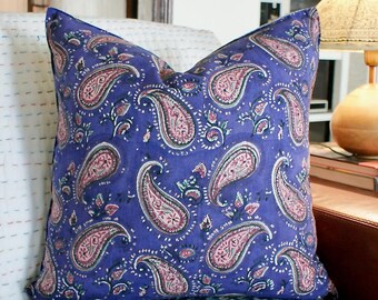 Block Print Pillow Cover Set: Bohemian Paisley Accent Pillows, 22"