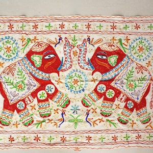 Vintage Banjara Wall Hanging - Hand-Embroidered, Indian Wedding Decor, Authentic Tribal Tapestry, Bohemian Home Decoration, 48x32 Inches