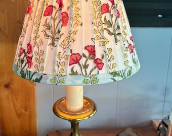 10&quot; Hand Gathered Empire Lampshade with Trim, Block Print Fabric, White Red Lampshade, 5.5x10x7 Tall, Blockprint Lampshade, Cottage Style