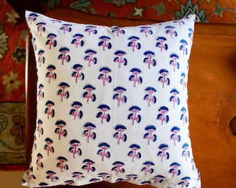 Housse de coussin à imprimé indien, 20 po. : floral rose et bleu