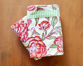 Fundas de almohada con estampado de bloques: Fundas de almohada florales de algodón orgánico para dormitorio (juego de 2)
