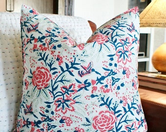 Block Print Pillow Cover Set: Bohemian Floral Accent Pillows (20x20, 2PCS)