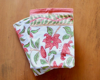 Fundas de almohada con estampado de bloques: Fundas de almohada de algodón orgánico con estampado floral para dormitorio (juego de dos)