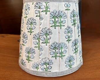 Handmade Pleated Lampshade with Trim, Chandelier Sconce Lampshade, Block Print Lampshade, Grey Green Light Fixture Lighting, Table Lamp