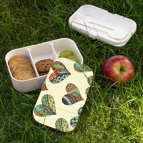 Paisley Heart Bento Box | Bento Lunch Box | Reusable Food Container | Compartment Lunchbox with Utensils | Eco Friendly Lunch Box