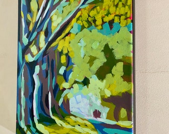 Lined Tree City Landscape Painting -  Summer Trees on Canvas - Acrylic Painting - Home Decor