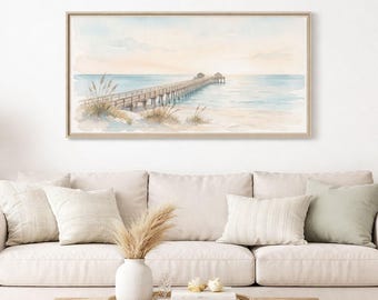 San Diego Pier Watercolor Framed Matte Canvas Art