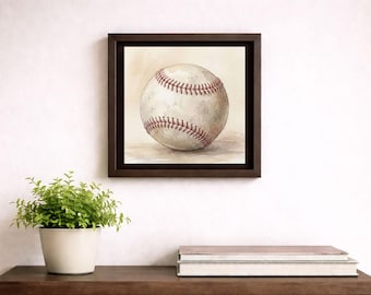Quadro su tela con cornice opaca, acquerello a tema baseball.