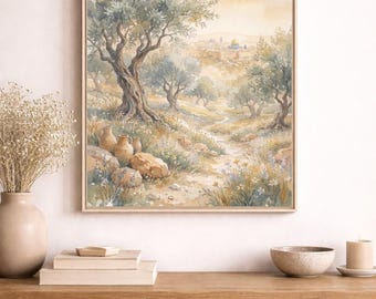 Quadro su tela con cornice opaca raffigurante il Giardino del Getsemani.
