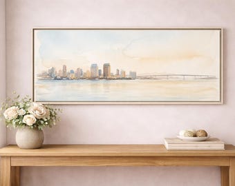 San Diego City Skyline Framed Matte Canvas Art