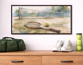 Acquerello vintage di tennis con cornice opaca