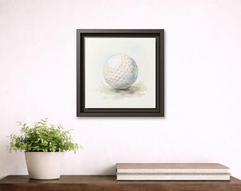 Quadro su tela con cornice opaca, acquerello raffigurante una pallina da golf.
