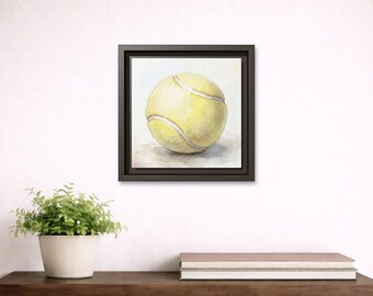 Quadro su tela con cornice opaca, dipinto ad acquerello di una pallina da tennis.