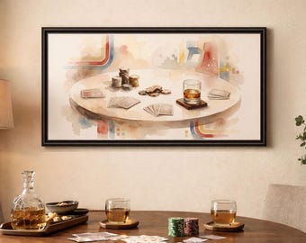 Quadro su tela con cornice opaca raffigurante un tavolo da poker in stile retrò.