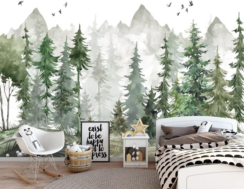Wallpaper for Kids Mountains and Trees Peel N Stick Mural Self Adhesive ...