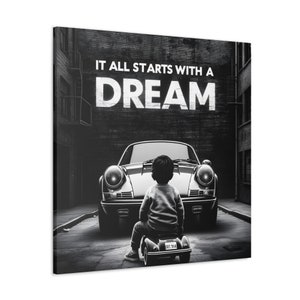 Inspirujący cytat do pobrania w wersji cyfrowej, motywująca sztuka ścienna, plakat Dream Big, wszystko zaczyna się od marzenia, cytat przedsiębiorcy, nastawienie na sukces