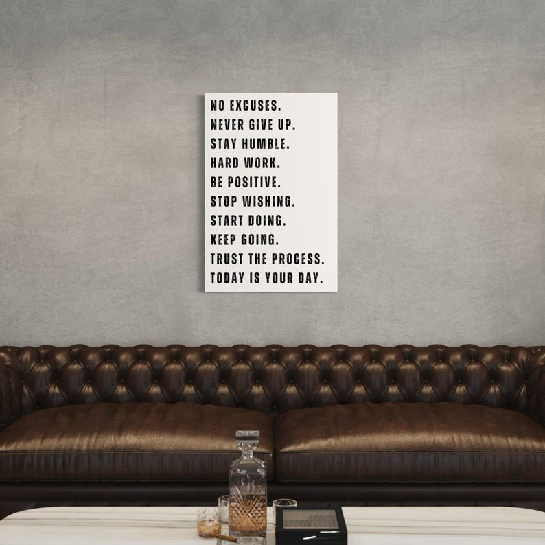 Inspirational wall art with powerful quotes like Start Doing, Keep Going, Hard Work, Trust the Process – Perfect for modern office or home decor, gym, or entrepreneur motivation.