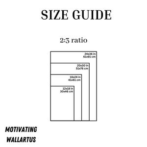 Puede incluir: Una gu&iacute;a de tallas para impresiones de arte de pared con una proporci&oacute;n de 2:3. La gu&iacute;a muestra cuatro tama&ntilde;os diferentes en pulgadas y cent&iacute;metros: 12x18 pulgadas (30x46 cm), 16x24 pulgadas (41x61 cm), 20x30 pulgadas (51x76 cm) y 24x36 pulgadas (61x91 cm).