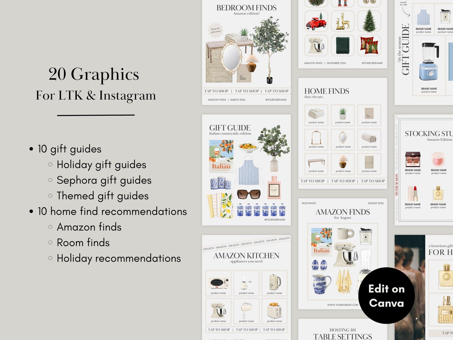 20 Editable Canva LTK Instagram Template, Gift Guide, Home Finds ...