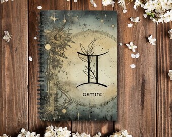 Personalized Zodiac Notebook, Astrology Design Ruled Notebook, 8 x 6 Notebook, Ruled Notebook.