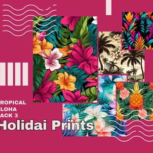 Tropical Aloha Pattern Pack 3 (24 images), Colorful Background, Digital Print, Digital Art, Digital Paper, Seamless Pattern, Commercial Use
