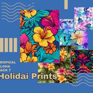 Tropical Aloha Pattern Pack 7 (24 images), Colorful Background, Digital Print, Digital Art, Digital Paper, Seamless Pattern, Commercial Use