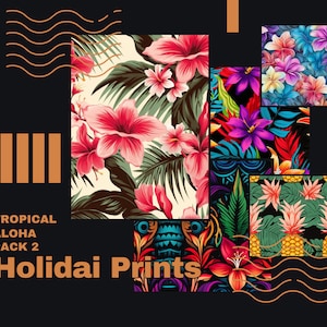 Tropical Aloha Pattern Pack 2 (24 images), Colorful Background, Digital Print, Digital Art, Digital Paper, Seamless Pattern, Commercial Use