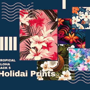 Tropical Aloha Pattern Pack 5 (24 images), Colorful Background, Digital Print, Digital Art, Digital Paper, Seamless Pattern, Commercial Use