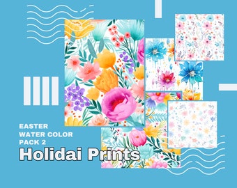 Watercolor Easter Floral Patterns, Commercial License (Digital Paper Pack)