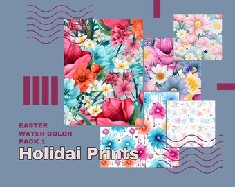 Watercolor Easter Floral Pattern Pack, Seamless Digital Prints (24 images)
