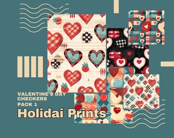 Checkered Valentine's Day Pattern Pack, Seamless Backgrounds (Digital Print)