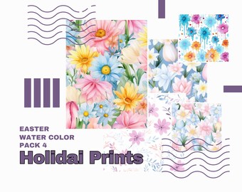Watercolor Easter Patterns, Floral Designs, Commercial Use (Digital Paper Pack)