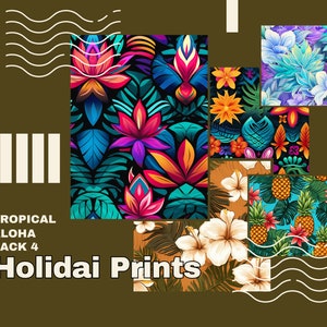 Tropical Aloha Pattern Pack 4 (24 images), Colorful Background, Digital Print, Digital Art, Digital Paper, Seamless Pattern, Commercial Use