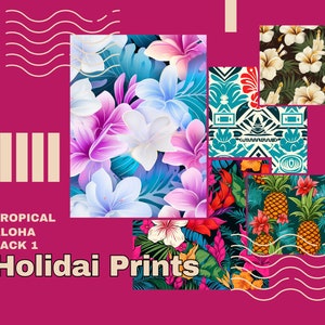 Tropical Aloha Pattern Pack 1 (24 images), Colorful Background, Digital Print, Digital Art, Digital Paper, Seamless Pattern, Commercial Use