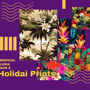 Tropical Aloha Pattern Pack 6 (24 images), Colorful Background, Digital Print, Digital Art, Digital Paper, Seamless Pattern, Commercial Use