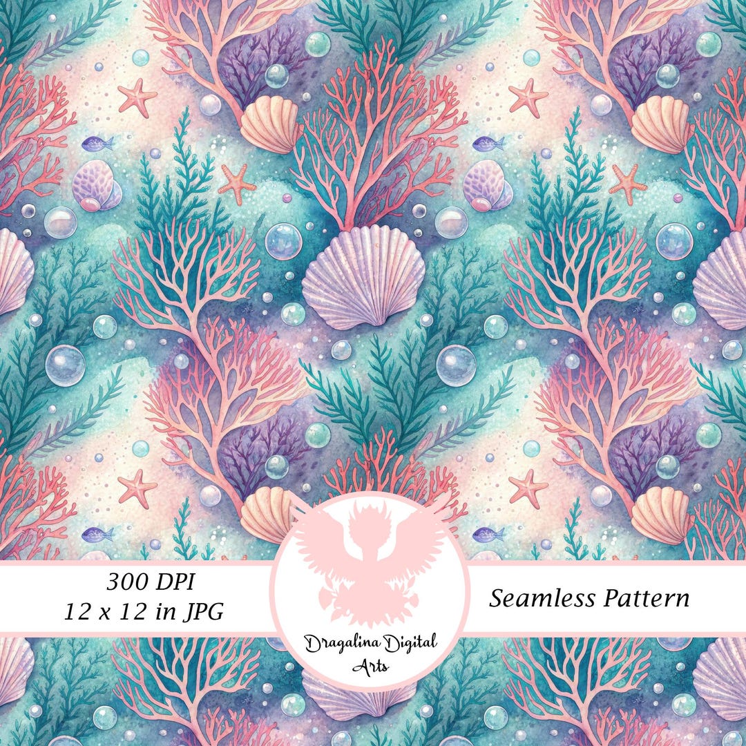 Underwater Digital Seamless Pattern, Watercolor Sea Life Coral Reef ...